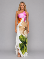 One-Shoulder Floral Ruffle Maxi Dress