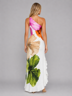 One-Shoulder Floral Ruffle Maxi Dress