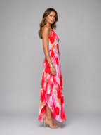 Pleated One-Shoulder Floral Maxi Dress