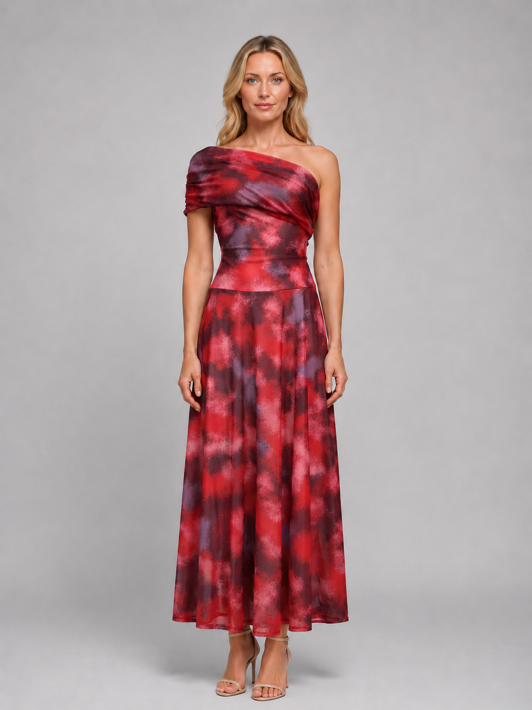 Women's One-Shoulder Printed Maxi Dress