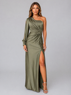 Satin One-Shoulder Maxi Dress
