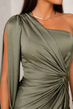 Satin One-Shoulder Maxi Dress