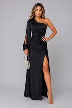Satin One-Shoulder Maxi Dress