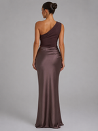 One-Shoulder Satin Maxi Dress