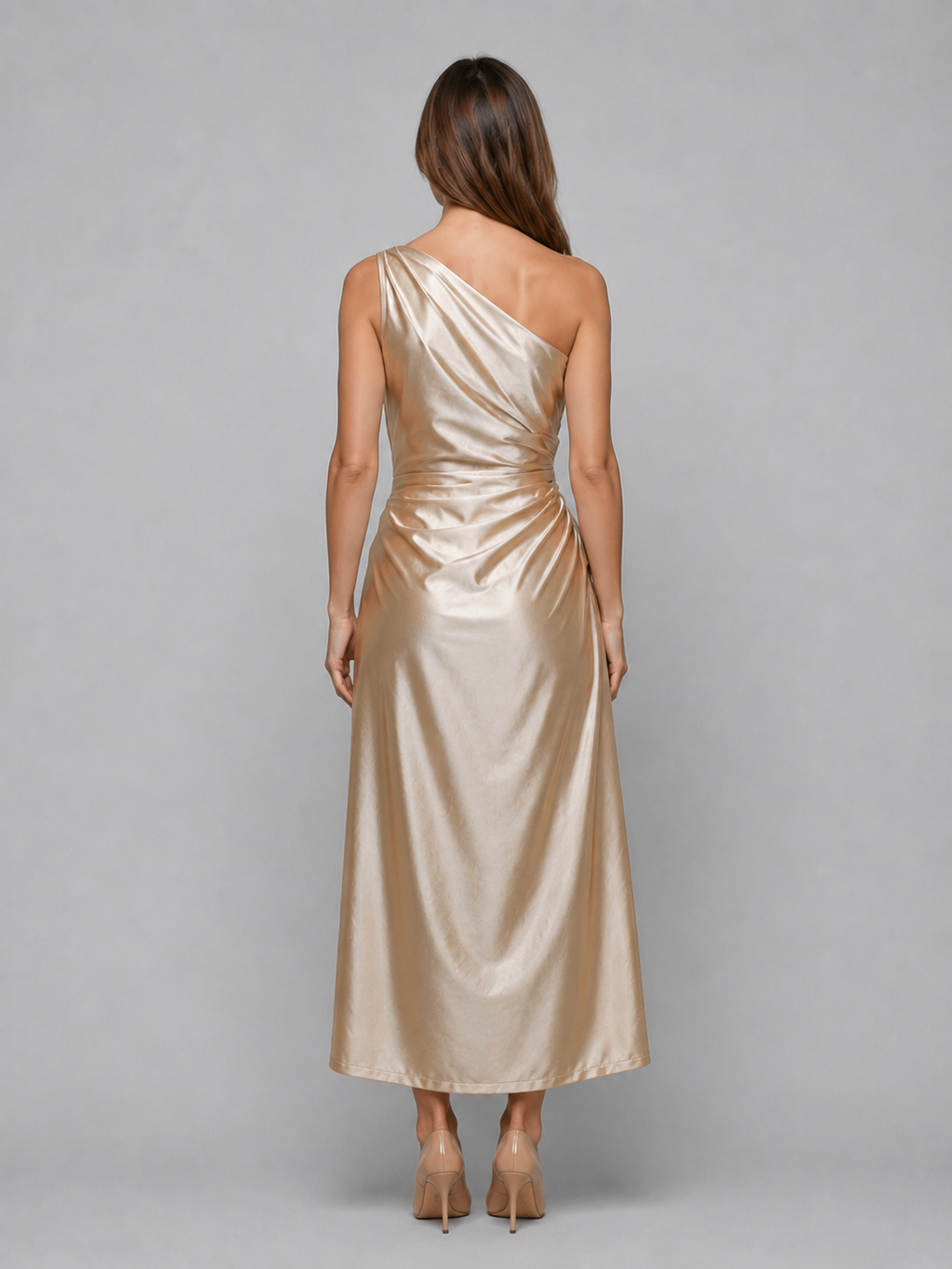 Women's One Shoulder Satin Midi Dress