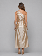 One Shoulder Satin Midi Dress
