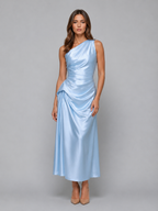 One Shoulder Satin Midi Dress
