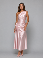 One Shoulder Satin Midi Dress