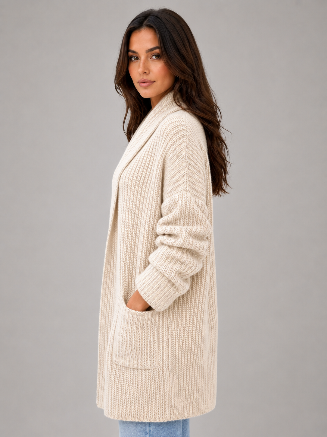 Open Front Cardigan with Pockets – Soft Knit Longline Style