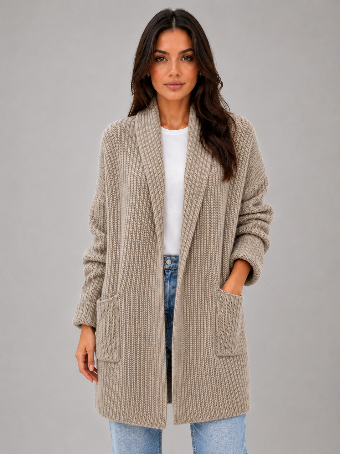 Open Front Cardigan with Pockets – Soft Knit Longline Style