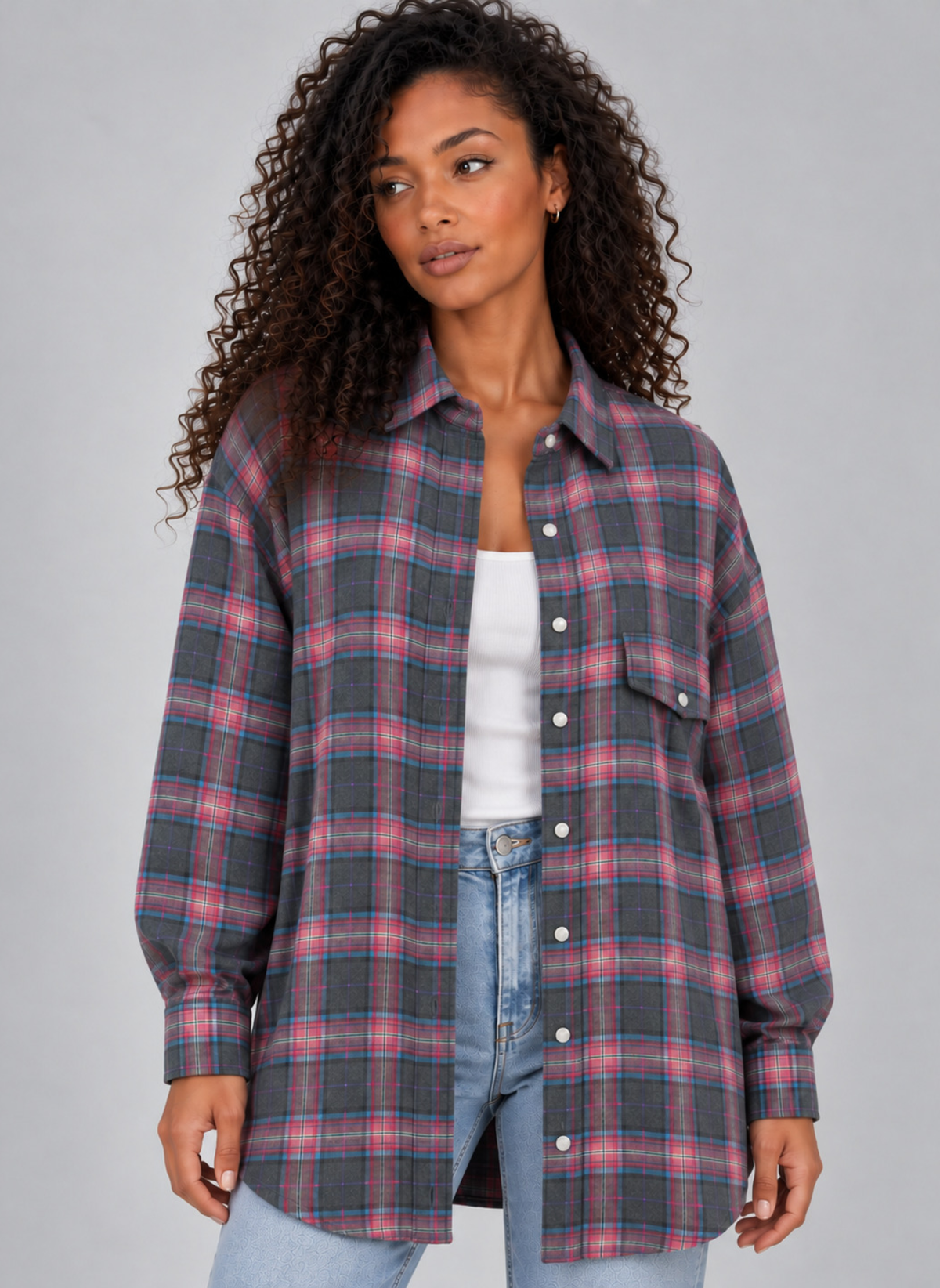 Oversized Check Shirt – Longline Button-Up Blouse