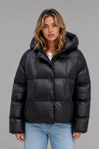 Oversized Hooded Puffer Jacket – High Collar Winter Coat