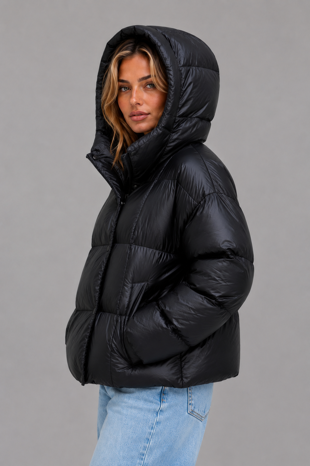 Oversized Hooded Puffer Jacket – High Collar Winter Coat