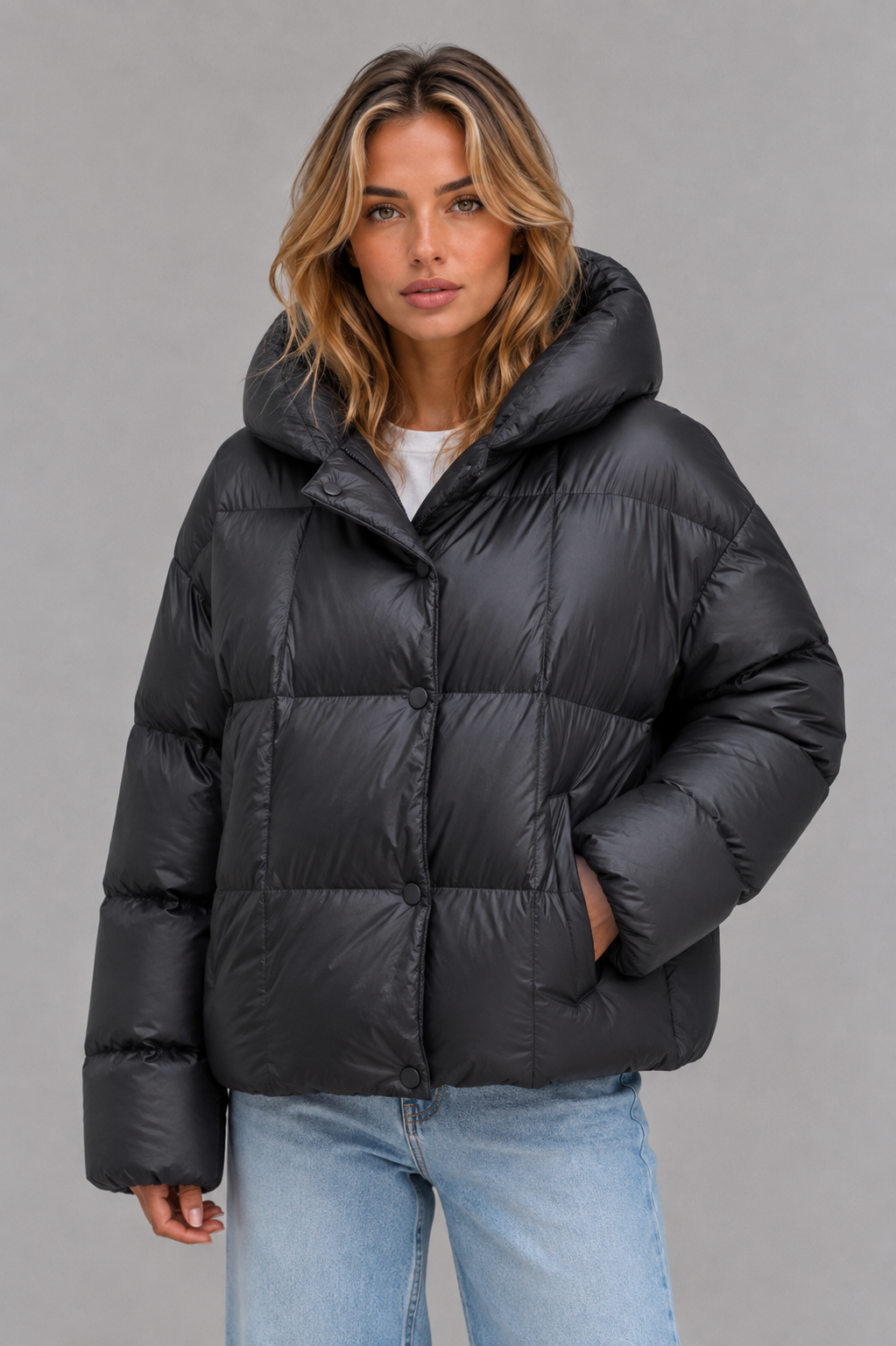 Oversized Hooded Puffer Jacket – High Collar Winter Coat