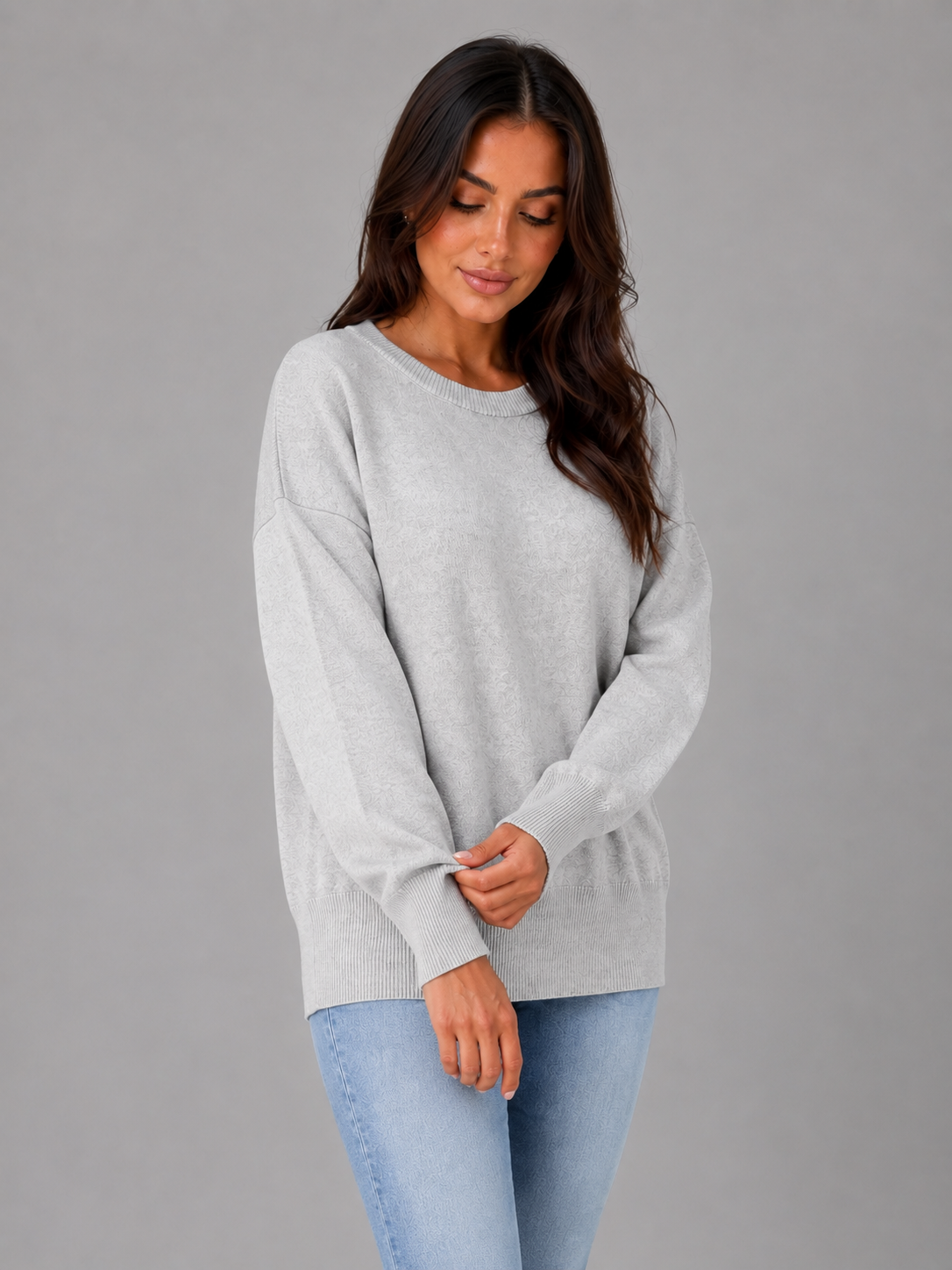 Oversized Knitted Jumper – Long Sleeve Crew Neck Sweater