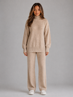 Oversized Knitted Lounge Set – Roll Neck Jumper & Wide Leg Trousers