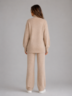 Oversized Knitted Lounge Set – Roll Neck Jumper & Wide Leg Trousers
