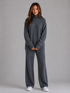 Oversized Knitted Lounge Set – Roll Neck Jumper & Wide Leg Trousers
