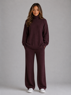 Oversized Knitted Lounge Set – Roll Neck Jumper & Wide Leg Trousers