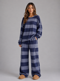 Oversized Striped Two-Piece Lounge Set – Sweatshirt & Wide Leg Trousers