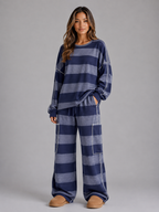 Oversized Striped Two-Piece Lounge Set – Sweatshirt & Wide Leg Trousers