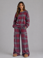 Oversized Striped Two-Piece Lounge Set – Sweatshirt & Wide Leg Trousers
