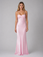 Pearl Embellished Satin Maxi Dress