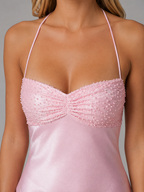 Pearl Embellished Satin Maxi Dress