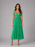 Pleated Cut-Out Midi Dress