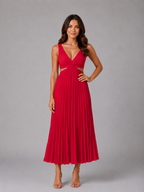 Pleated Cut-Out Midi Dress