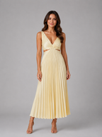 Pleated Cut-Out Midi Dress