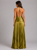 Pleated Halter Maxi Dress