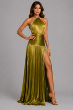 Pleated Halter Maxi Dress