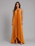 Pleated Halterneck Maxi Dress