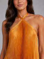 Pleated Halterneck Maxi Dress
