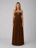Pleated Halterneck Maxi Dress