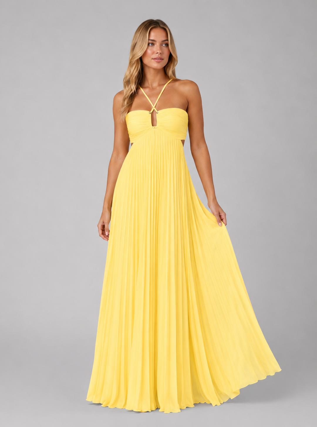 Women's Pleated Halterneck Maxi Dress
