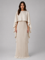 Pleated Cape Sleeve Maxi Dress