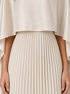 Pleated Cape Sleeve Maxi Dress