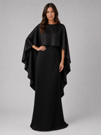 Pleated Cape Sleeve Maxi Dress