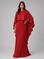 Pleated Cape Sleeve Maxi Dress