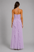 Pleated Ruffle Halter Maxi Dress