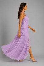Pleated Ruffle Halter Maxi Dress