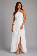 Pleated Ruffle Halter Maxi Dress