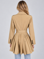 Pleated Skirt Trench Coat – Double Breasted Belted Jacket