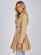 Pleated Skirt Trench Coat – Double Breasted Belted Jacket