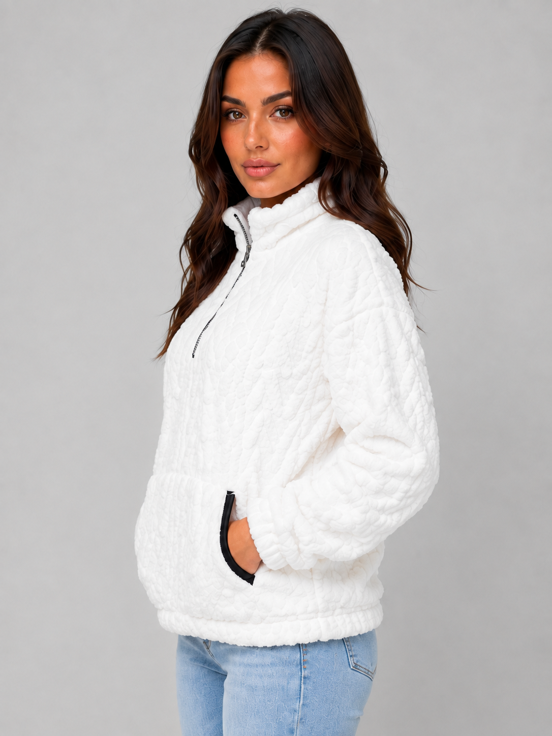 Plush Half Zip Pullover – High Neck Fleece Jacket