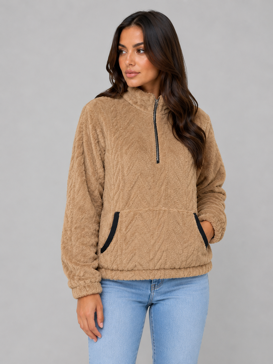 Plush Half Zip Pullover – High Neck Fleece Jacket