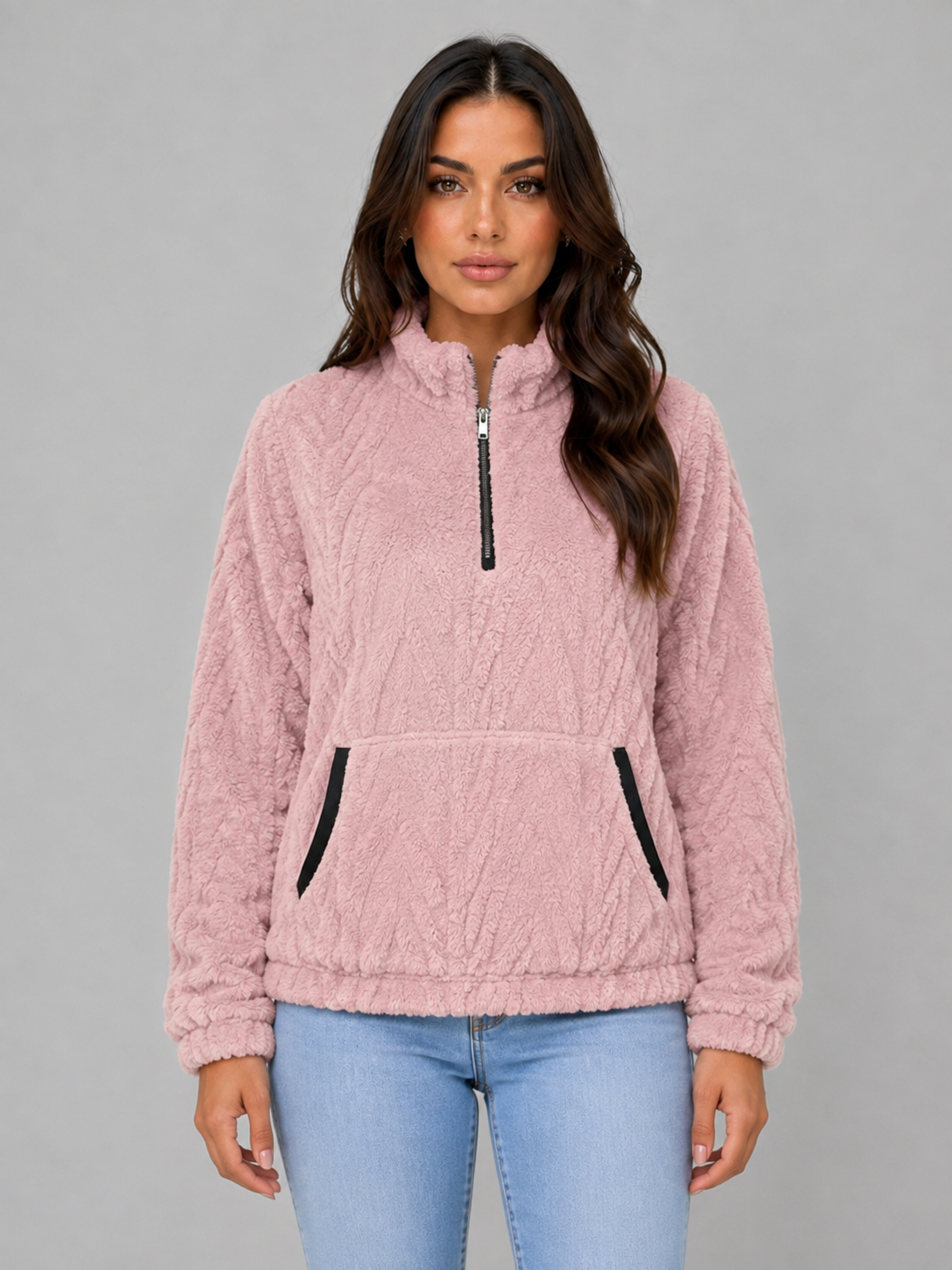 Plush Half Zip Pullover – High Neck Fleece Jacket