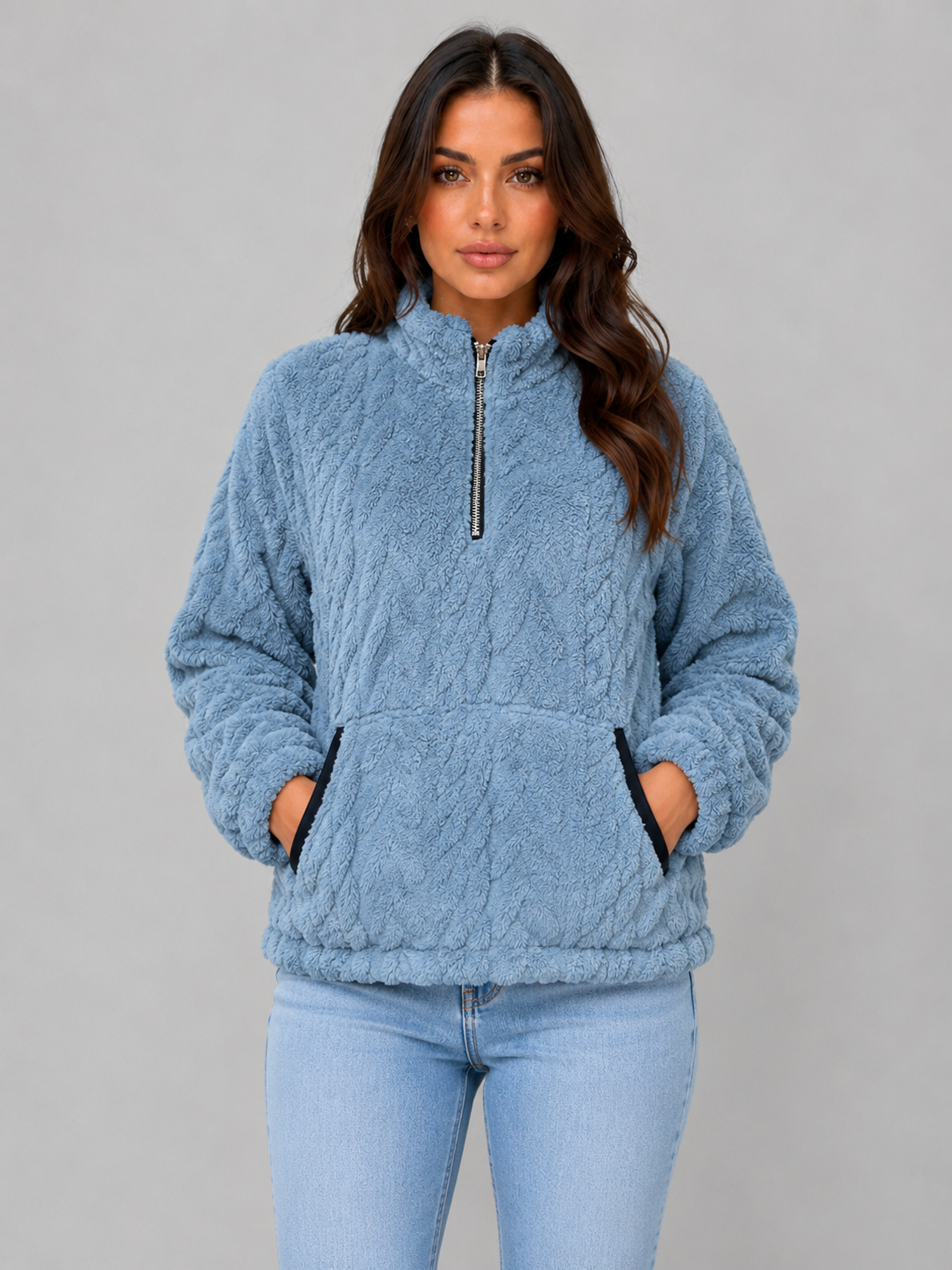Plush Half Zip Pullover – High Neck Fleece Jacket